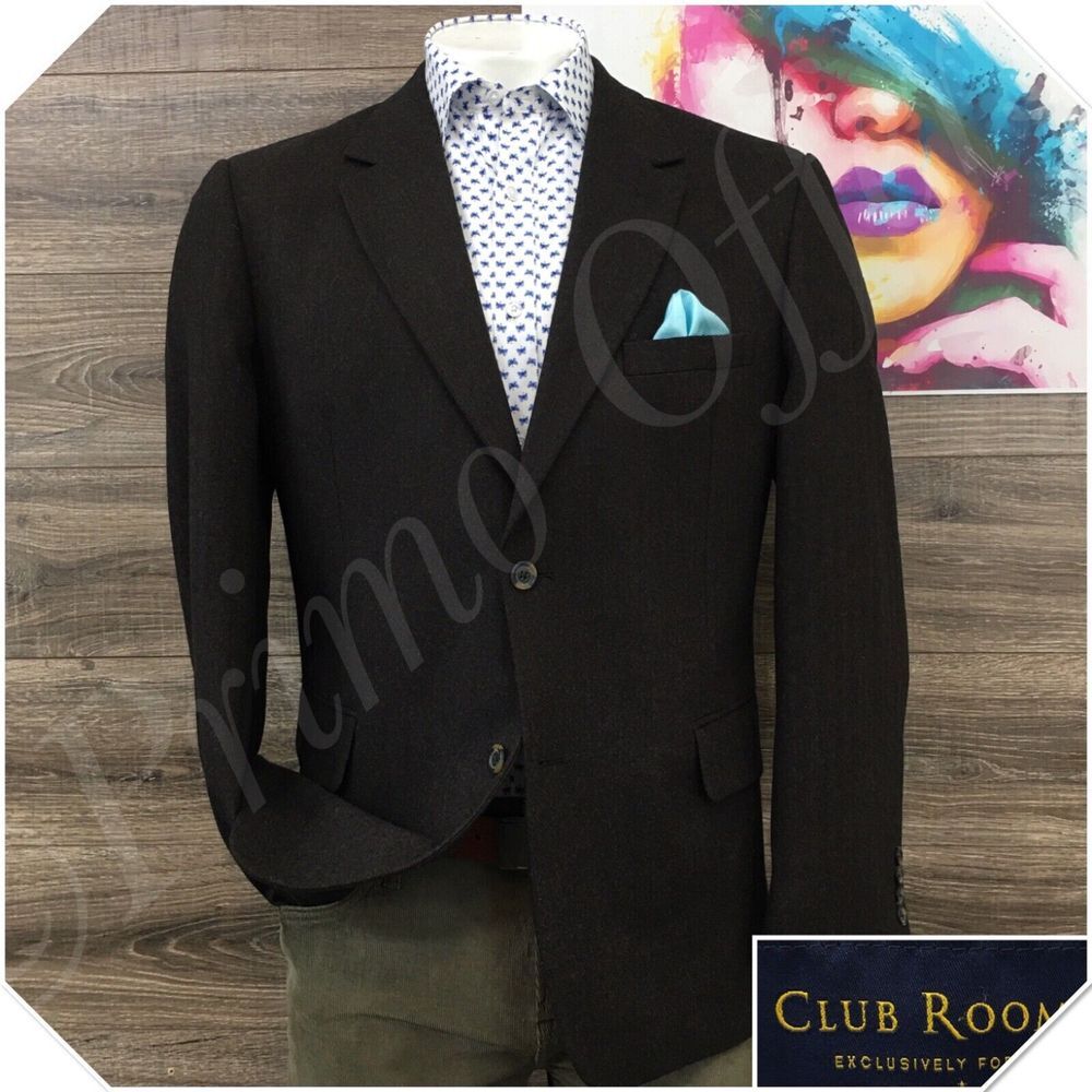 Club Room Men's Dark Brown Sport Coat with Light Blue Pocket Square